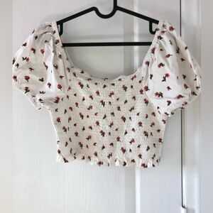 American Eagle Outfitters White and Red Floral Crop Top